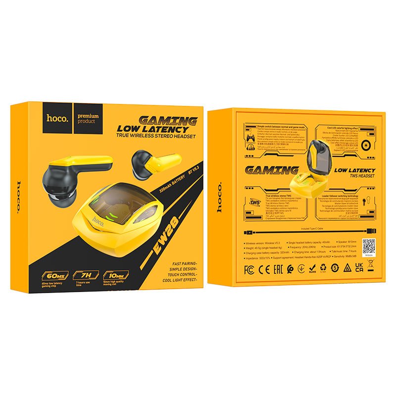 Hoco EW28 Magic true wireless BT gaming headset - yellow - Saif Al Najmi KwEarpodshocoSaif Al Najmi KwEW28Hoco EW28 Magic true wireless BT gaming headset - yellow - Saif Al Najmi Kw