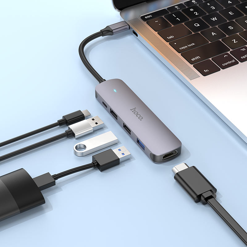 Hoco HB27 Type-C multi-function converter(HDTV+USB3.0+USB2.0*2+PD) - Saif Al Najmi Kw
