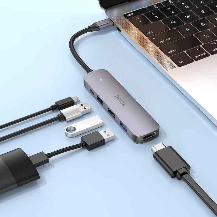 Hoco HB27 Type - C multi - function converter(HDTV+USB3.0+USB2.0*2+PD) - Saif Al Najmi KwOTG / ConnectorsHocoSaif Al Najmi KwHB27Hoco HB27 Type - C multi - function converter(HDTV+USB3.0+USB2.0*2+PD) - Saif Al Najmi Kw
