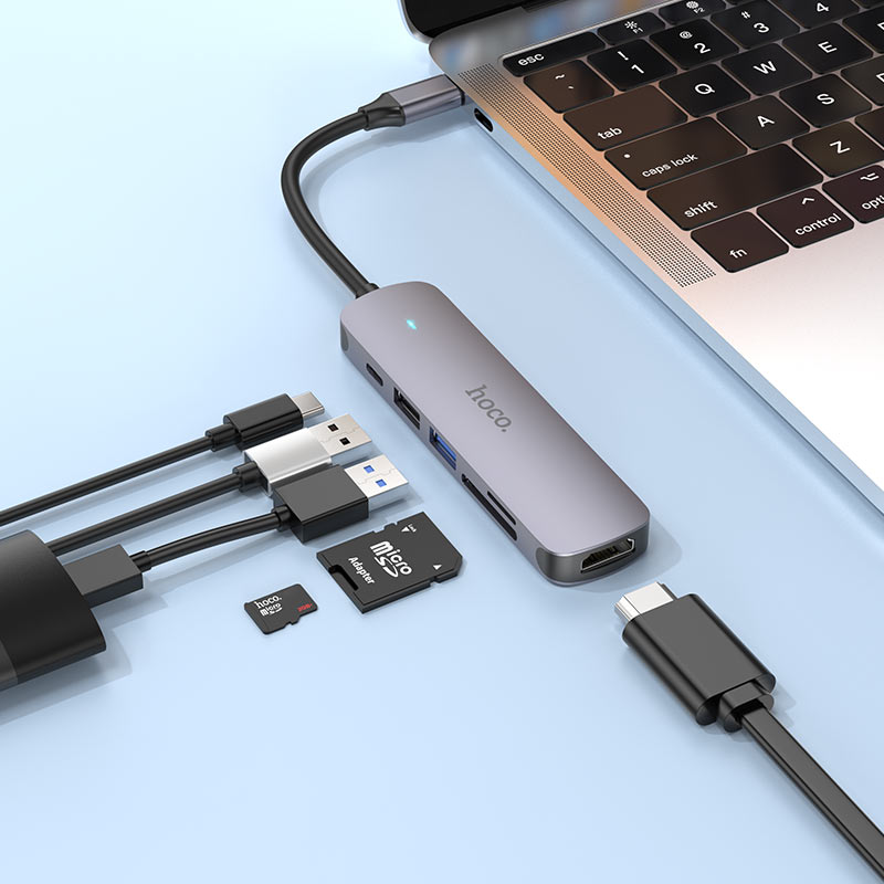 Hoco HB28 Type-C multi-function converter(HDTV+USB3.0+USB2.0+SD+TF+PD) - Saif Al Najmi Kw