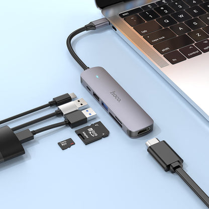 Hoco HB28 Type-C multi-function converter(HDTV+USB3.0+USB2.0+SD+TF+PD) - Saif Al Najmi Kw