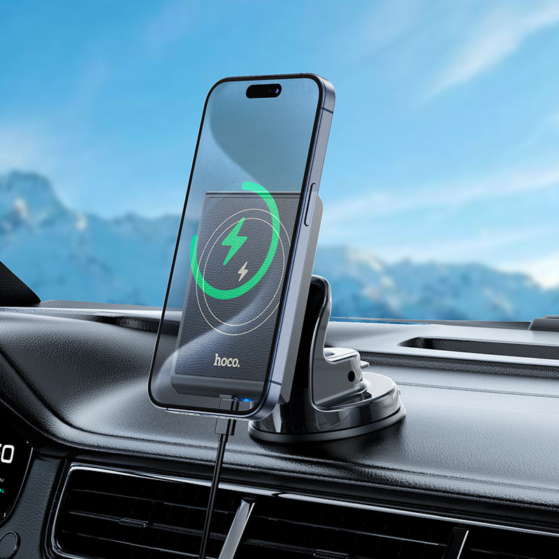 HW20 Precious magnetic wireless fast charging car holder(center console) - Black - Saif Al Najmi Kw