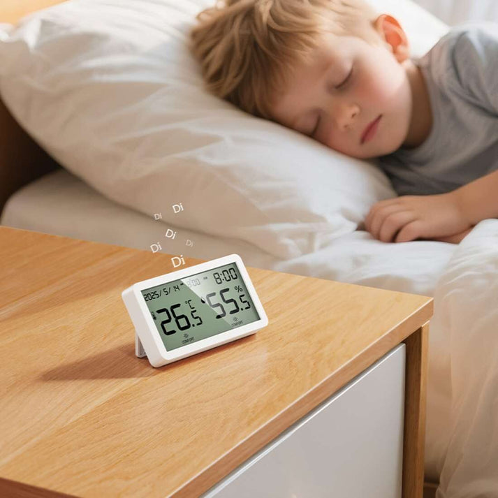 Hoco HX42 Thermometer & Hygrometer Alarm Clock – LED Indoor Display - Saif Al Najmi Kwgadgetshoco hx42, thermometer hygrometer, indoor monitor, alarm clock, digital display, led clock, temperature humidity meter, home gadgets, kuwait tech accessories, 2025 devicesSaif Al Najmi KwHoco HX42 Thermometer & Hygrometer Alarm Clock – LED Indoor Display