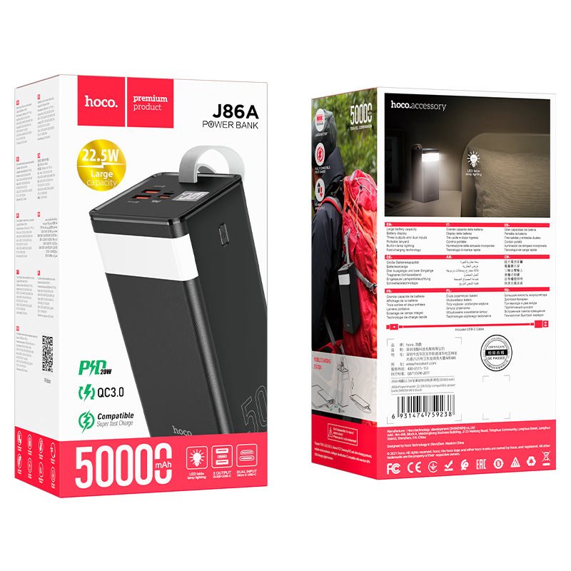 Hoco J86A Powermaster 50000mAh Power Bank – 22.5W Fast Charging - Saif Al Najmi KwPOWER STATIONHocoSaif Al Najmi Kwj86a-blackBlackHoco J86A Powermaster 50000mAh Power Bank – 22.5W Fast Charging