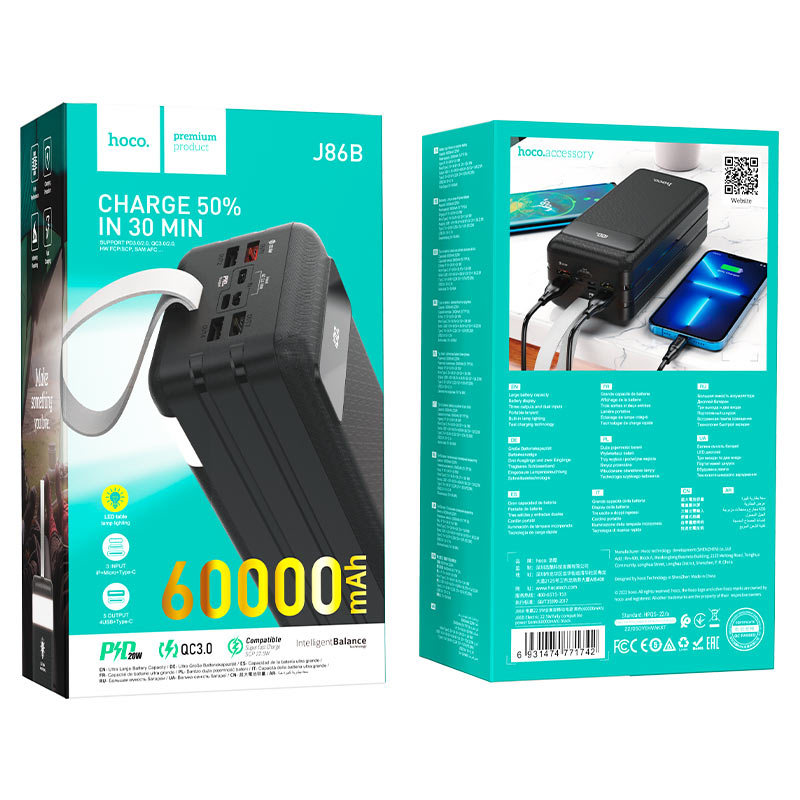 Hoco J86B 60000mAh Power Bank – 22.5W Fast Charging