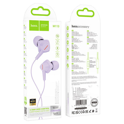 M113 Clear universal digital earphones with microphone AUX - purple - Saif Al Najmi Kw