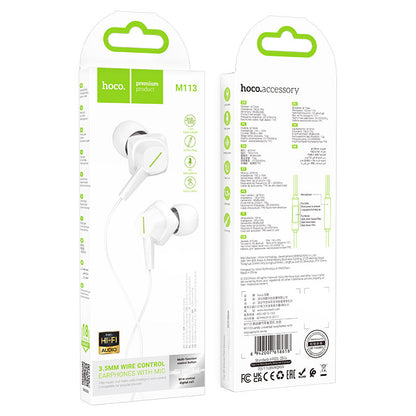 M113 Clear universal digital earphones with microphone AUX - white - Saif Al Najmi Kw