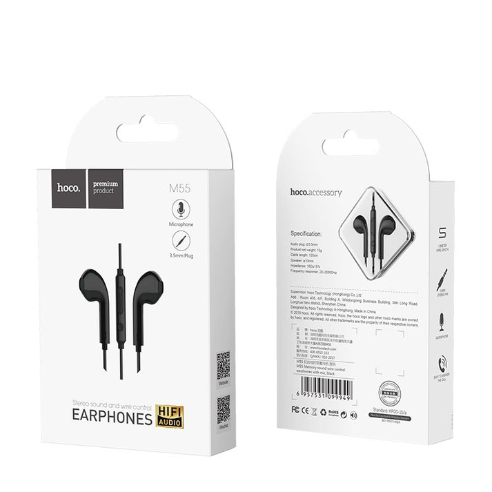 M55 Memory sound wire control earphones with mic - black - Saif Al Najmi Kw