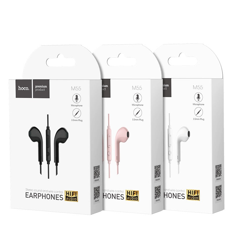 M55 Memory sound wire control earphones with mic - pink - Saif Al Najmi Kw