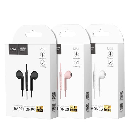 M55 Memory sound wire control earphones with mic - pink - Saif Al Najmi Kw