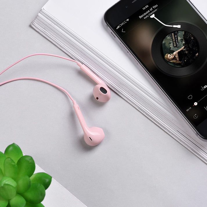 M55 Memory sound wire control earphones with mic - pink - Saif Al Najmi Kw