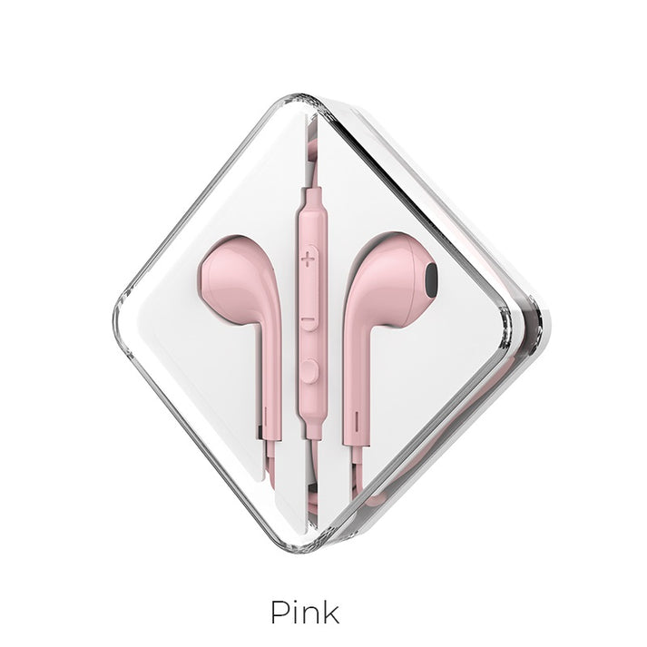 M55 Memory sound wire control earphones with mic - pink - Saif Al Najmi Kw