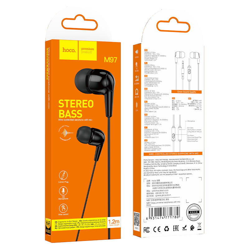 M97 Enjoy universal earphones with mic - black - Saif Al Najmi Kw