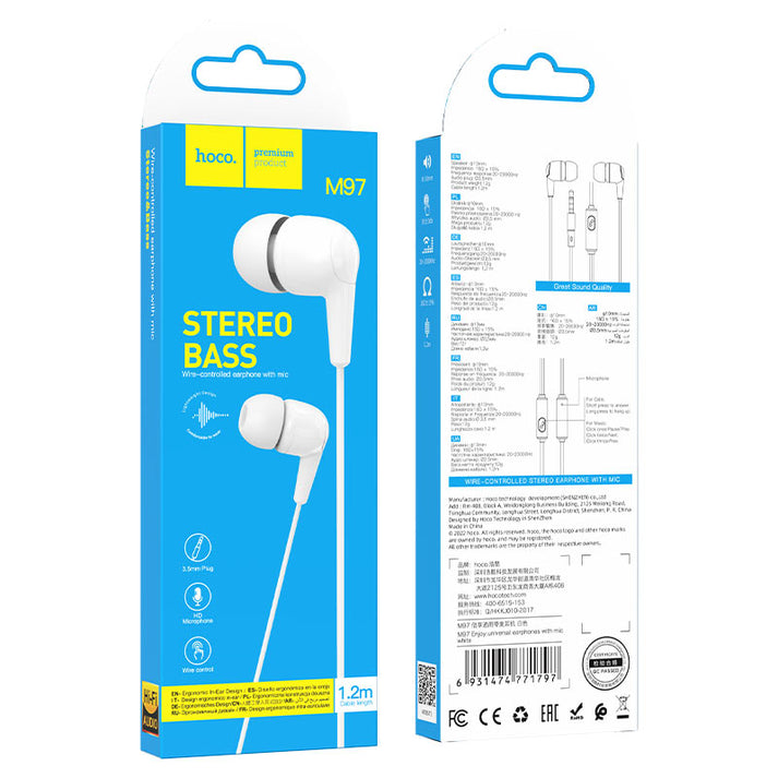M97 Enjoy universal earphones with mic - white - Saif Al Najmi Kw