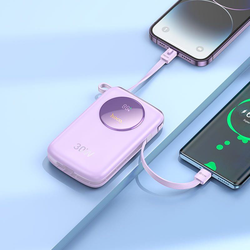 Q19 Lucky 30W fully compatible power bank with digital display and cable(10000mAh) - Purple - Saif Al Najmi Kw