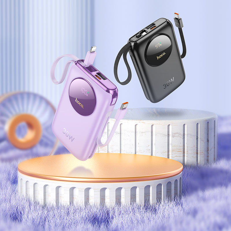 Q19 Lucky 30W fully compatible power bank with digital display and cable(10000mAh) - Purple - Saif Al Najmi Kw