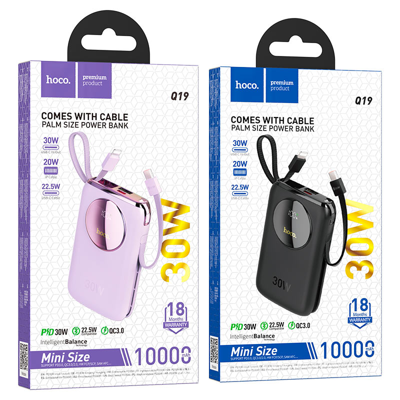 Q19 Lucky 30W fully compatible power bank with digital display and cable(10000mAh) - Purple - Saif Al Najmi Kw