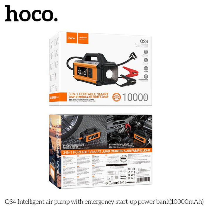 Hoco QS4 Air Pump with Emergency Start Power Bank 10000mAh - Multi - Function Portable Power - Saif Al Najmi KwCar Jump StarterHocoSaif Al Najmi KwHoco QS4 Air Pump with Emergency Start Power Bank 10000mAh - Multi - Function Portable Power - Saif Al Najmi Kw