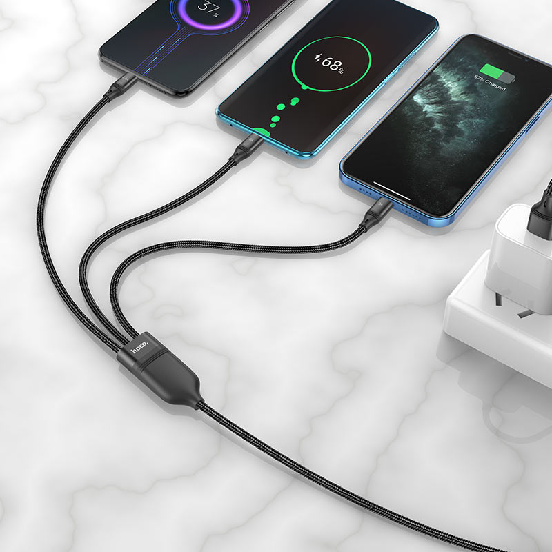 Hoco U104 3-in-1 Ultra 6A fast charging data cable(for iP+Micro+Type-C) 1.2M - Saif Al Najmi Kw