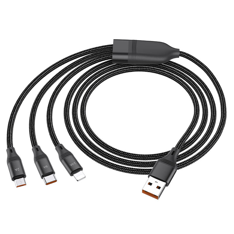 Hoco U104 3-in-1 Ultra 6A fast charging data cable(for iP+Micro+Type-C) 1.2M - Saif Al Najmi Kw