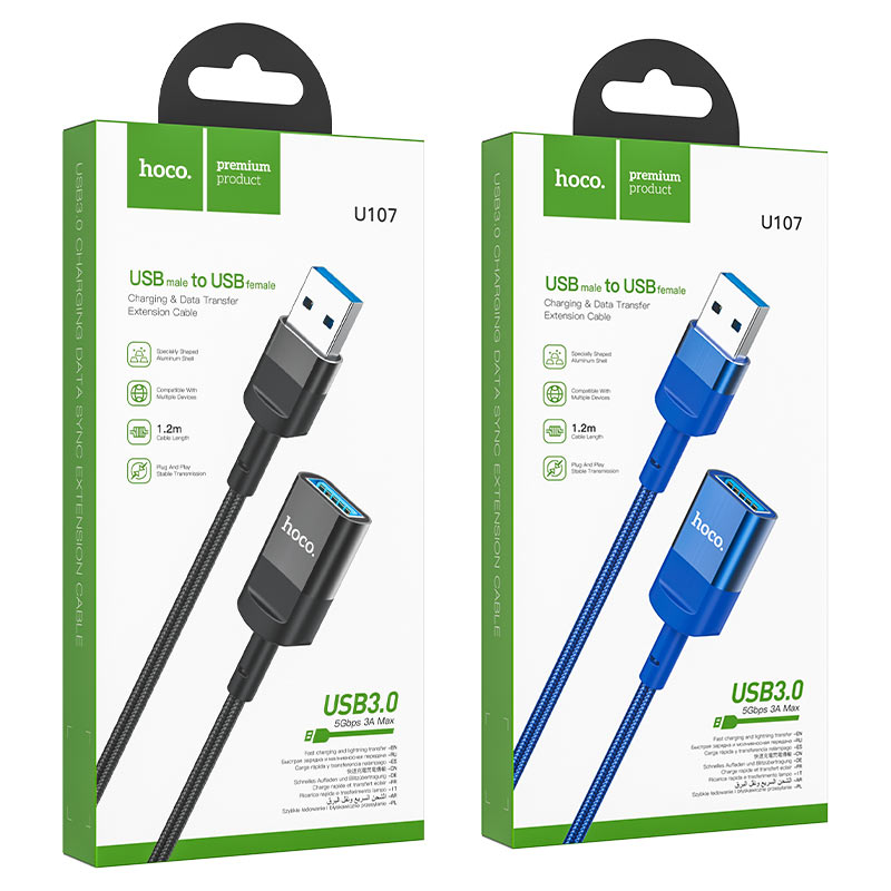 Hoco U107 USB male to USB female USB3.0 charging data sync extension cable 1.2M - Saif Al Najmi Kw