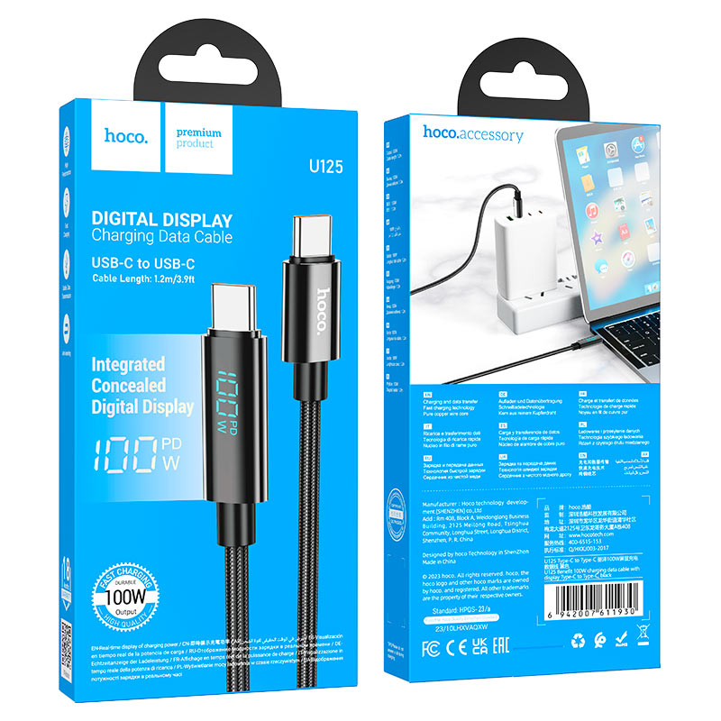 Hoco U125 Benefit 100W charging data cable with display Type-C to Type-C - Saif Al Najmi Kw