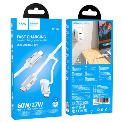 Hoco U134 Primero 2-in-1 charging data cable Type-C to Type-C/Lightning (L=1.2M) - Saif Al Najmi Kw