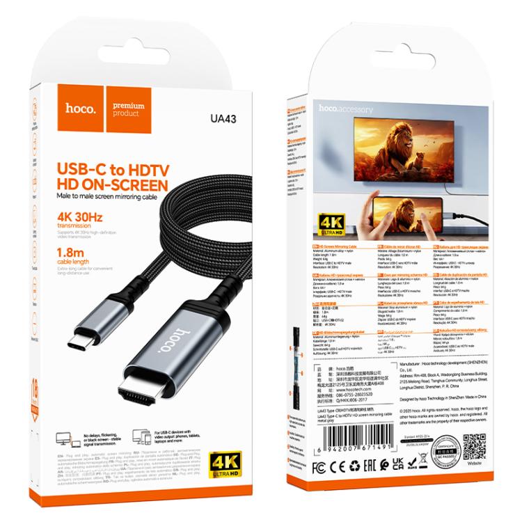 HOCO UA43 USB - C to HDMI Screen Mirroring Cable 1.8m - Saif Al Najmi KwHDMI CablesHocoSaif Al Najmi KwHOCO UA43 USB - C to HDMI Screen Mirroring Cable 1.8m