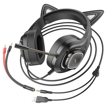 Hoco W107 Cute cat luminous cat ear gaming headphones - phantom cat - Saif Al Najmi Kw