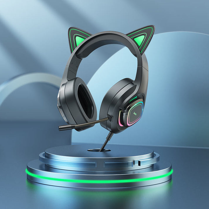Hoco W107 Cute cat luminous cat ear gaming headphones - elf cat - Saif Al Najmi Kw