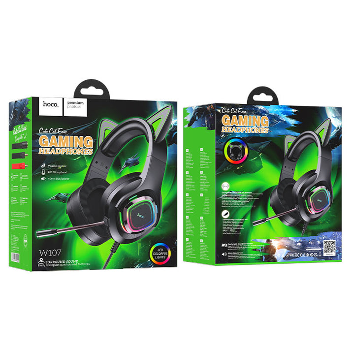 Hoco W107 Cute cat luminous cat ear gaming headphones - elf cat - Saif Al Najmi Kw