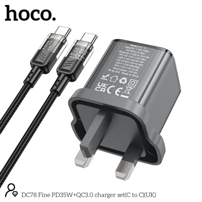 Hoco Wall Charger Dual Port PD35W+QC3.0 with Charging Cable Type - C to Type - C by Hoco - dc78 - Saif Al Najmi KwChargershocoSaif Al Najmi Kwdc78-hocoHoco Wall Charger Dual Port PD35W+QC3.0 with Charging Cable Type - C to Type - C by Hoco - dc78
