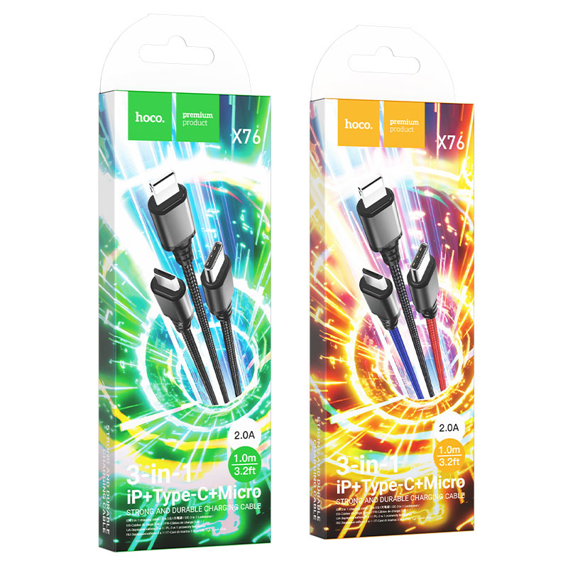 Hoco X76 3-in-1 Super charging cable(iP+Type-C+Micro) - Saif Al Najmi Kw