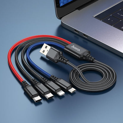 Hoco X76 4 - in - 1 Super charging cable(Type - C+Type - C+iP+Micro) - Saif Al Najmi KwData CablesHocoSaif Al Najmi KwHoco-1718Black/Red/BlueHoco X76 4 - in - 1 Super charging cable(Type - C+Type - C+iP+Micro) - Saif Al Najmi Kw