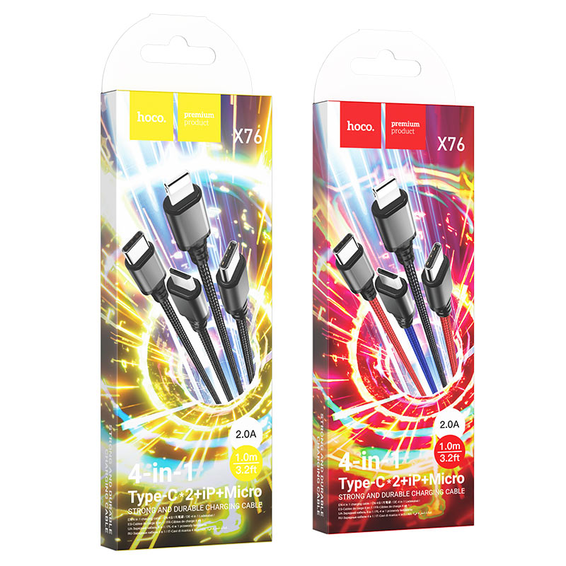 Hoco X76 4-in-1 Super charging cable(Type-C+Type-C+iP+Micro) - Saif Al Najmi Kw