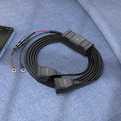 شاحن USB للدراجات النارية HOCO Z45A - منفذ مزدوج 36 وات مقاوم للماء 