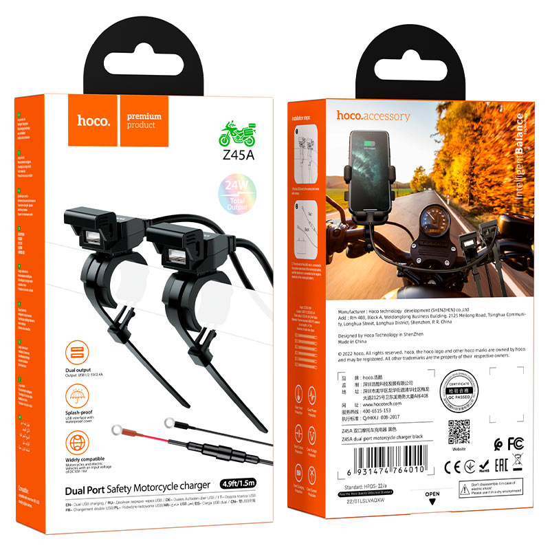 Hoco Z45A Dual USB Motorcycle Charger with Phone Holder - Saif Al Najmi Kw
