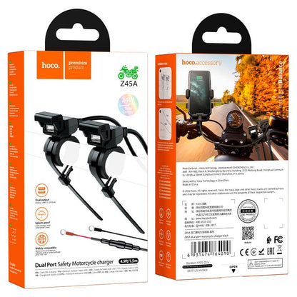 HOCO Z45A Motorcycle USB Charger – Dual Port 36W Waterproof - Saif Al Najmi KwChargersHocoSaif Al Najmi KwHOCO Z45A Motorcycle USB Charger – Dual Port 36W Waterproof
