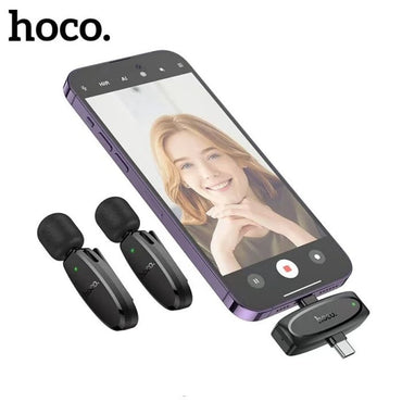 Hoco L15 Dual Wireless Lavalier Microphone – Type-C & Lightning Receivers for iPhone & Android - Saif Al Najmi Kw