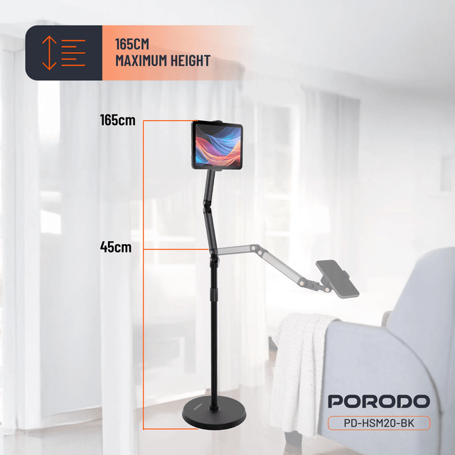 Porodo 360° Rotatable Phone & Tablet Floor Stand 1.65m