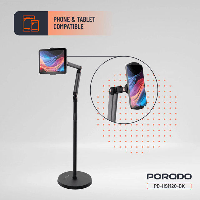 Porodo 360° Rotatable Phone & Tablet Floor Stand 1.65m