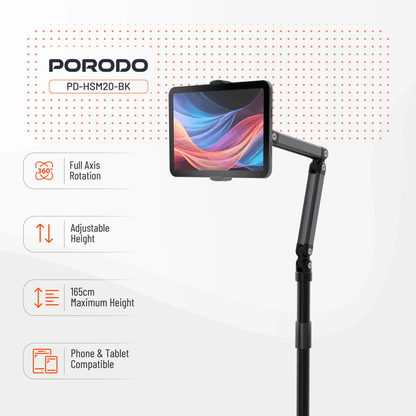 Porodo 360° Rotatable Phone & Tablet Floor Stand 1.65m