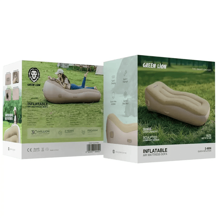 Inflatable Air Mattress Sofa Built - in Pump 2600mAh Portable Green Lion - Beige - Saif Al Najmi KwMattressGreen LionSaif Al Najmi KwInflatable Air Mattress Sofa Built - in Pump 2600mAh Portable Green Lion - Beige