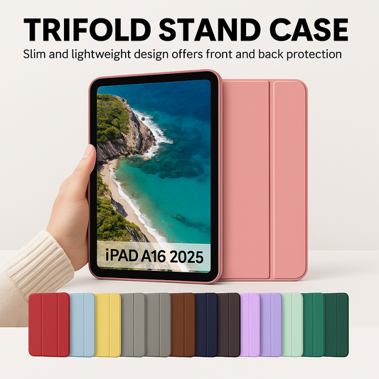 Smart Tri-Fold Folio Case for iPad 10 A16 (2025) – Auto Sleep/Wake, Multi-Angle Stand with pen slot