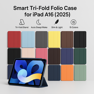 Smart Tri-Fold Folio Case for iPad 10 A16 (2025) – Auto Sleep/Wake, Multi-Angle Stand with pen slot