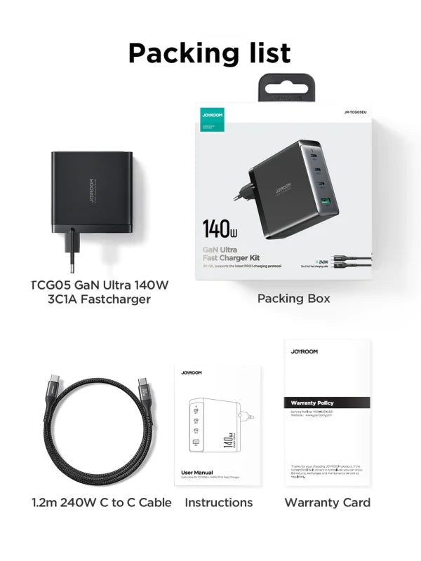 Joyroom 140W 3C1A Fast Charger - Black+240W C to C Cable 1.2m GaN Ultra JR - TCG05 - Saif Al Najmi KwChargersJOYROOMSaif Al Najmi KwJR-TCG05UK132457140W 3C1A Fast Charger - Black+240W C to C Cable 1.2m GaN Ultra JR - TCG05 - Saif Al Najmi Kw