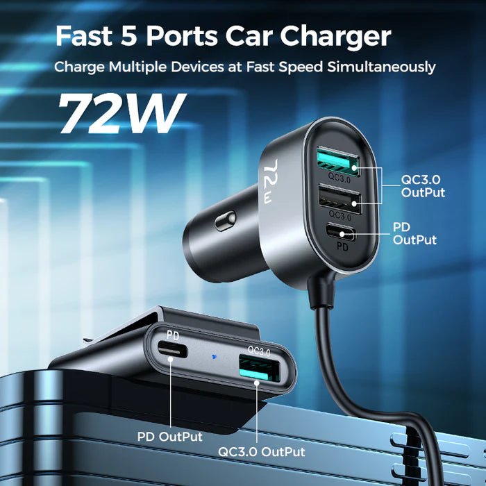 Joyroom 5 multi - port(2 PD + 3 QC3.0) fast car charger JR - CL05 - Saif Al Najmi KwCar ChargersJOYROOMSaif Al Najmi KwJR-CL05130576Joyroom 5 multi - port(2 PD + 3 QC3.0) fast car charger JR - CL05 - Saif Al Najmi Kw