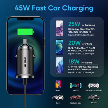 Joyroom C - A35 45W Mini Dual - Port Car Charger with Ring Pull – Grey - Saif Al Najmi KwCar ChargersJOYROOMSaif Al Najmi KwC-A35130560JOYROOM 45W Mini 2 - port ring - pull fast car charger C - A35 - GREY - Saif Al Najmi Kw