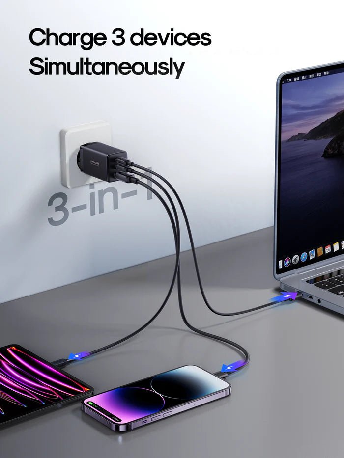 Joyroom GaN Ultra 65W 2C1A Fast Charger + 100W Type - C to Type - C Cable 1.2m – TCG01 - Saif Al Najmi KwChargersJOYROOMSaif Al Najmi KwJR-TCG01131335GaN Ultra 65W 2C1A Fast Charger+100W C to C Cable 1.2m - TCG01 - Saif Al Najmi Kw