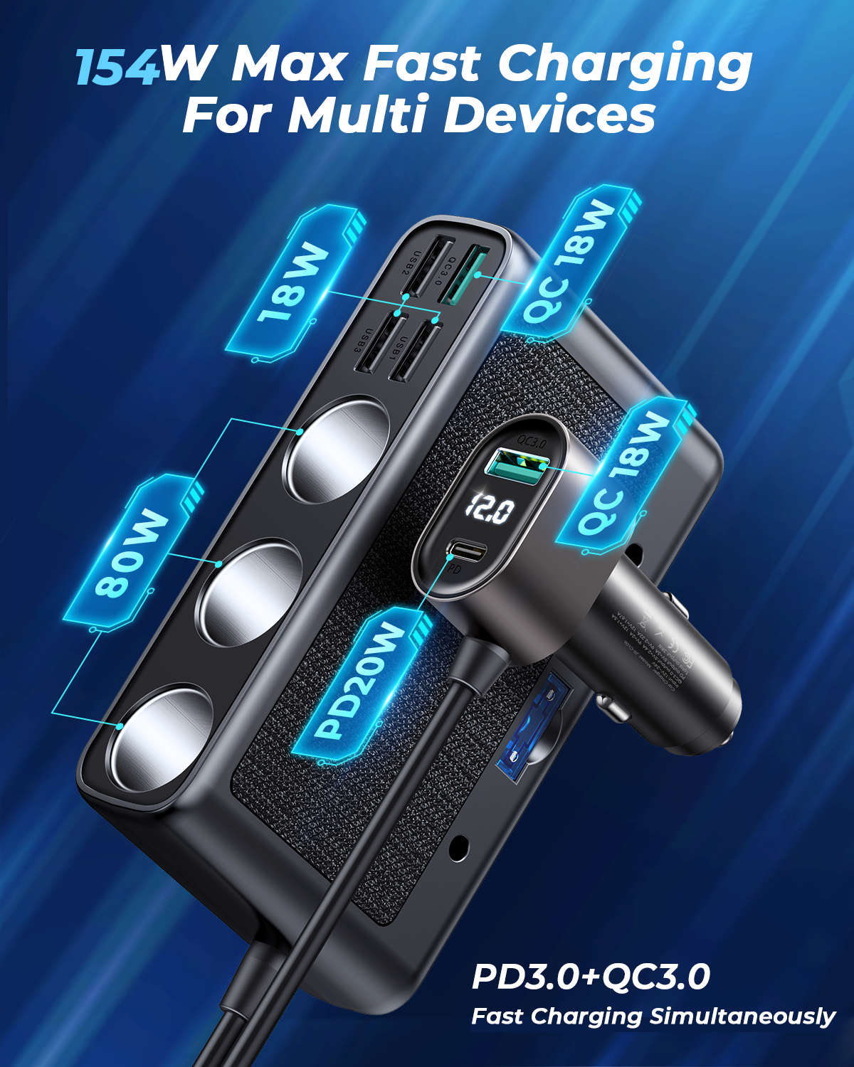 Multi Port Joyroom JR-CL06 Car Cigarette Lighter Adapter